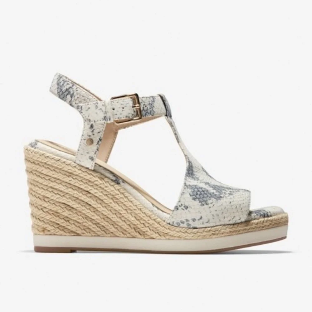 NEW Cole Haan Cloudfeel Embossed Leather Snakeskin Wedge Sandals‎